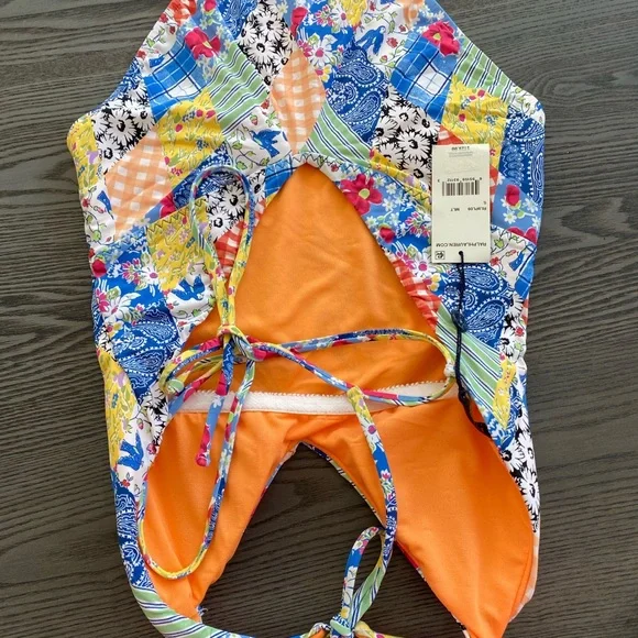 Polo Ralph Lauren Patchwork Plunge Neck One Piece Swimsuit - Picture 10 of 13